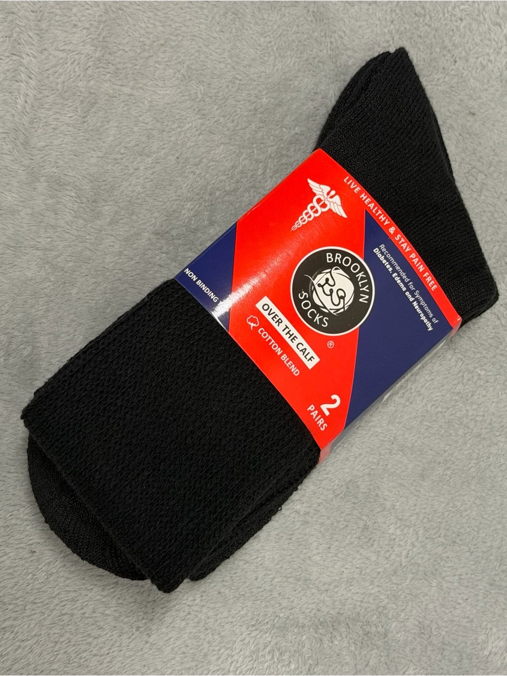 NEW Brooklyn Socks 2 Pairs Black Diabetes Circulatory Socks Size 10-13 Over Calf